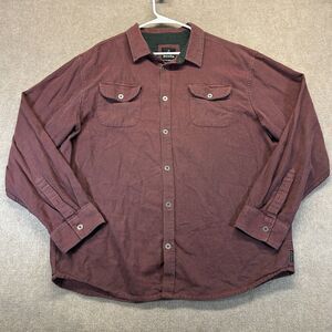 prAna Lybek Flannel Shirt Men's 2XL Long Sleeve Button Up Midweight Burgundy